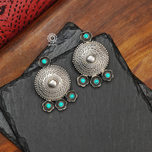 92.5 sterling silver handcrafted beauties with Turquoise highlights Great casual wear earrings, that are light weight and easy to wear all day long. 