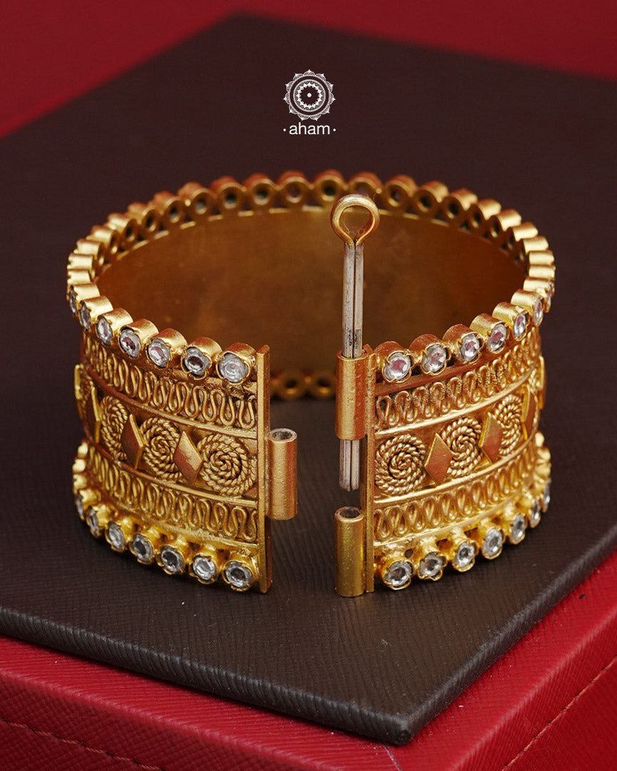 Gold Polish Silver Kada (Size: Openable)