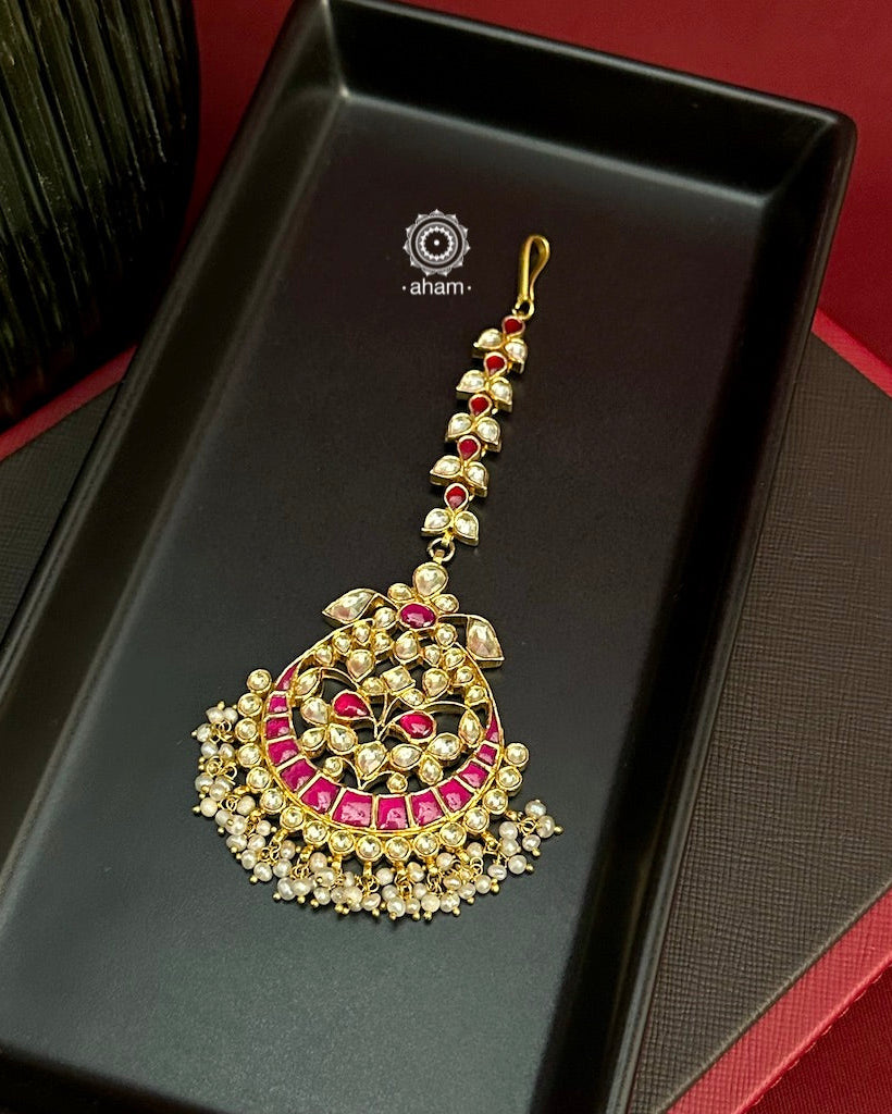 Kundan Gold Polish Silver Maang Tikka