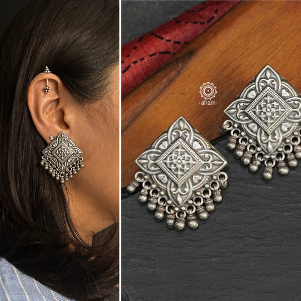 Mewad Square Silver studs handcrafted in 92.5 sterling silver. An ode to the glorious state of Rajasthan. Light weight great as everyday and ethnic wear. 