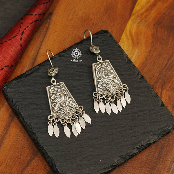 Mewad Peacock earrings handcrafted in 92.5 sterling silver. An ode to the glorious state of Rajasthan. Light weight great as everyday and ethnic wear. 