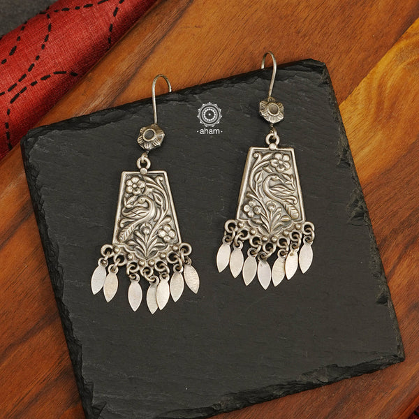 Mewad Peacock earrings handcrafted in 92.5 sterling silver. An ode to the glorious state of Rajasthan. Light weight great as everyday and ethnic wear. 