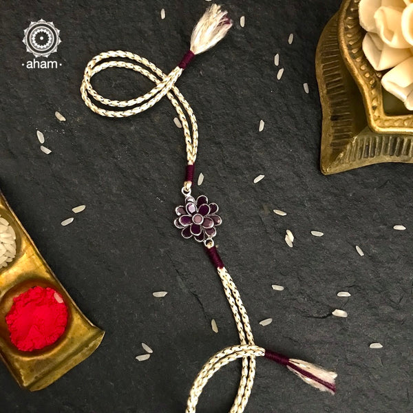Make this Rakshabandhan memorable with this handcrafted silver Rakhi.  Shagun of Roli (kumkum), Akshat (Chawal) and mishri (Sugar) is shipped along with each individual rakhi  (India orders only)  Tip: you can later convert this into a key chain charm or a pendant as well Please note, Rakhi Orders will be packed and shipped in a single box only and not multiple boxes.