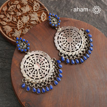 Beautiful handcrafted Lapiz Peacock earring with intricate cut work. These 92.5% Silver Peacock earrings looks elegant and beautiful with matching ethnic attire. Also, a great gifting option for jewellery admirers.