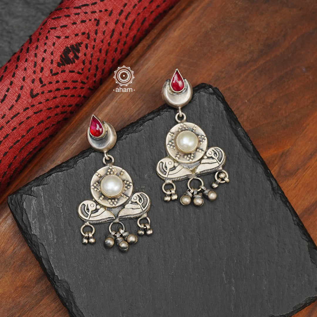 Mewad stud earrings handcrafted in 92.5 sterling silver. An ode to the glorious state of Rajasthan. Light weight great as everyday and ethnic wear. 