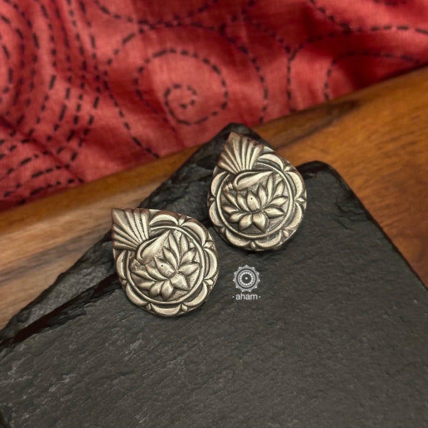 Mewad stud earrings handcrafted in 92.5 sterling silver. An ode to the glorious state of Rajasthan. Light weight great as everyday and ethnic wear. 