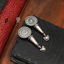 Workwear silver earrings handcrafted in 92.5 sterling silver. An ode to the glorious state of Rajasthan. 