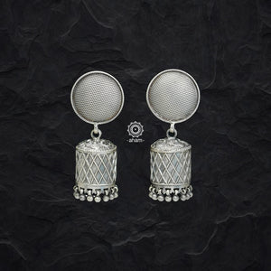 Mewad flower jhumkie earrings handcrafted in 92.5 sterling silver. An ode to the glorious state of Rajasthan. Lightweight earrings that look great with your ethnic outfits.