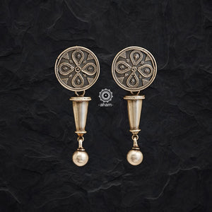Mewad Rava work earrings handcrafted in silver. An ode to the glorious state of Rajasthan. Statement earrings that look great with both ethnic and western outfits.