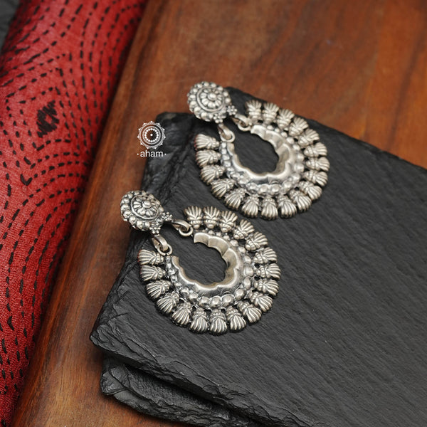Mewad chandbali earrings handcrafted in silver. An ode to the glorious state of  Rajasthan. Light weight and easy to wear, design that is classic and timeless. 