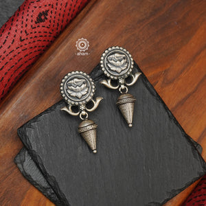 Mewad flower drop earrings with intricate floral work. Perfect work wear earrings, handcrafted in 92.5 sterling silver. An ode to the glorious state of Rajasthan. 
