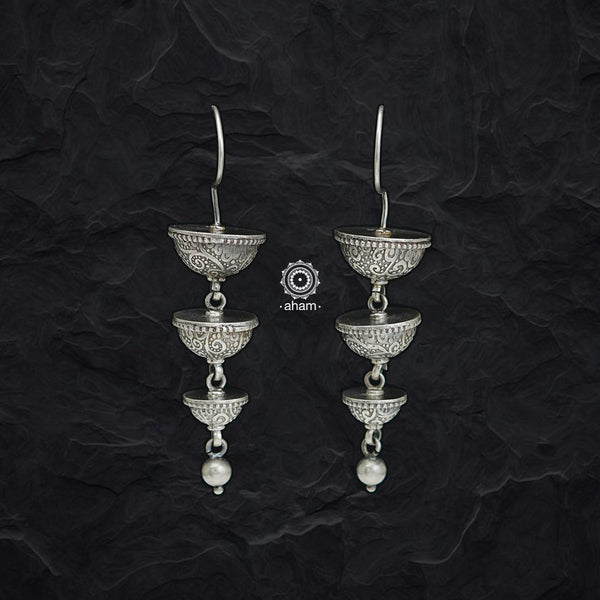 92.5 Oxidised Silver Studded Hoop Earrings - Silver Palace