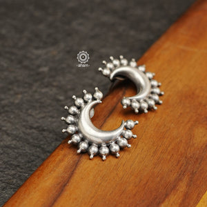 Make a statement with these stylish Mewad Half Moon Silver Earrings. Handcrafted from 92.5 sterling silver, they are light weight and easy to wear all day long. Perfect for office and workwear. 