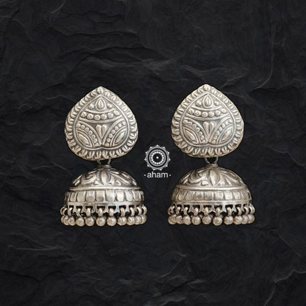 Mewad Silver jhumkie earrings handcrafted in 92.5 sterling silver. An ode to the glorious state of Rajasthan. Lightweight earrings that look great with your ethnic outfits.