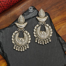 Mewad silver chandbali earrings handcrafted in 92.5 sterling silver with floral work. An ode to the glorious state of  Rajasthan. Light weight, great as everyday and ethnic wear. 