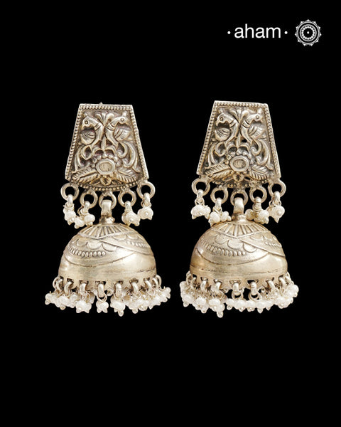 Mewad&nbsp; jhumkie earrings handcrafted in 92.5 sterling silver. An ode to the glorious state of Rajasthan. Lightweight earrings that look great with your ethnic outfits.