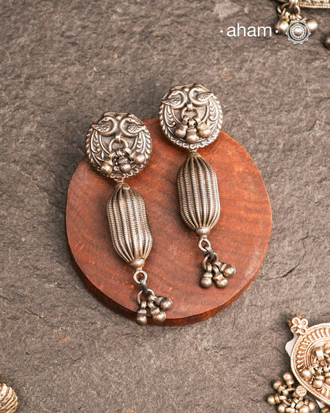 Mewad silver earrings handcrafted in 92.5 sterling silver with floral work. An ode to the glorious state of Rajasthan. Light weight, great as everyday and ethnic wear.