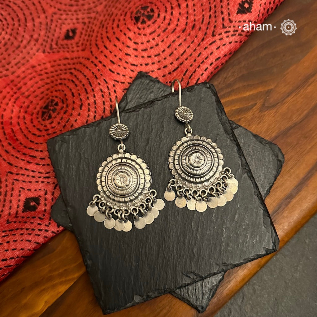 Mewad Earrings handcrafted in 92.5 sterling silver. An ode to the glorious state of Rajasthan. Light weight, great as everyday and ethnic wear.