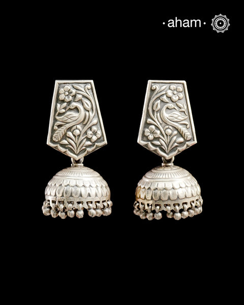 Mewad Jhumkie handcrafted in 92.5 sterling silver. An ode to the glorious state of Rajasthan. Light weight great as everyday and ethnic wear.