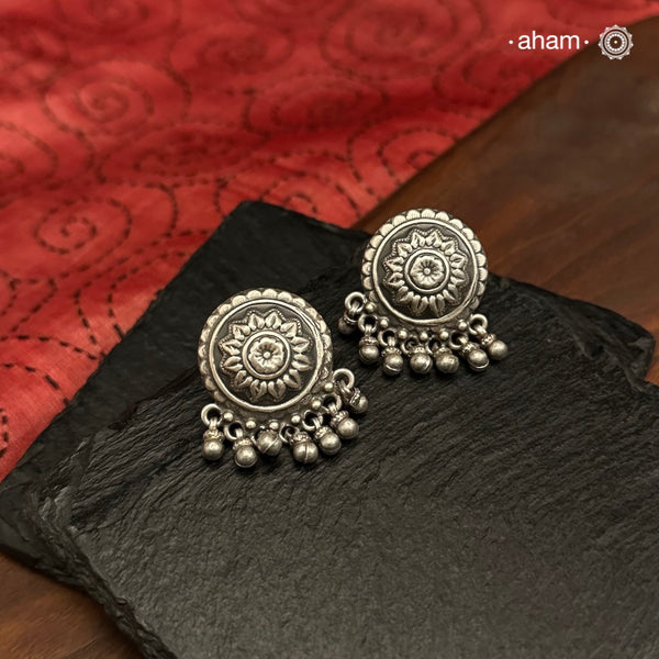 Mewad Studs with ghungroos handcrafted in 92.5 sterling silver. An ode to the glorious state of Rajasthan. Light weight great as everyday and ethnic wear.