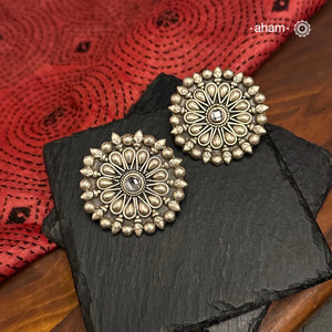 Mewad Flower Earrings handcrafted in 92.5 sterling silver. An ode to the glorious state of Rajasthan. Light weight great as everyday and ethnic wear. 