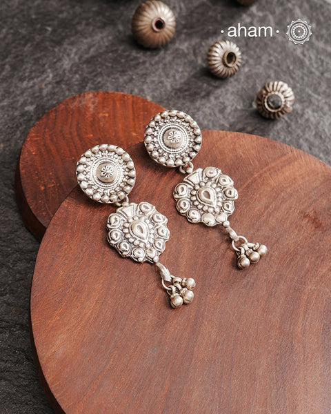 Mewad silver earrings handcrafted in 92.5 sterling silver. Perfect, light weight, work wear earrings handcrafted in Jaipur, Rajasthan
