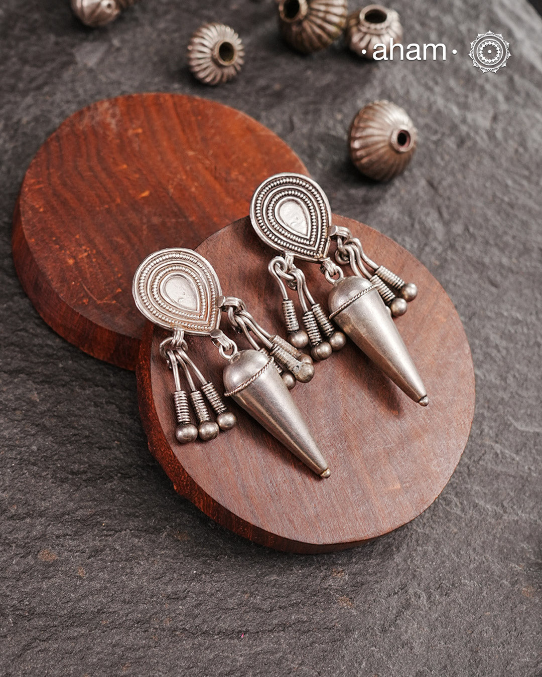 Mewad silver earrings handcrafted in 92.5 sterling silver. Perfect, light weight, work wear earrings handcrafted in Jaipur, Rajasthan