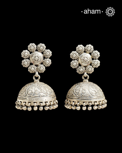 Mewad Jhumkie handcrafted in 92.5 sterling silver. An ode to the glorious state of Rajasthan. Light weight great as everyday and ethnic wear.