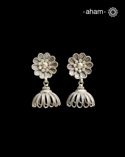 Mewad Jhumkie handcrafted in 92.5 sterling silver. An ode to the glorious state of Rajasthan. Light weight great as everyday and ethnic wear.