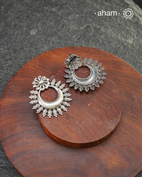 Mewad Flower Chandbali Silver Earrings