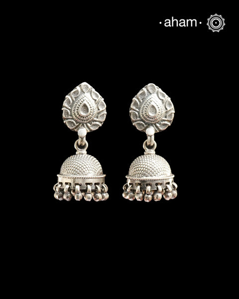 Mewad Jhumkie handcrafted in 92.5 sterling silver. An ode to the glorious state of Rajasthan. Light weight, great as everyday and ethnic wear.
