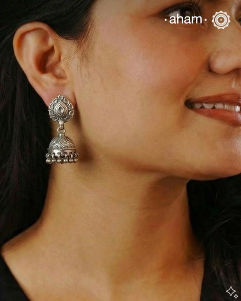 Mewad Jhumkie handcrafted in 92.5 sterling silver. An ode to the glorious state of Rajasthan. Light weight, great as everyday and ethnic wear.