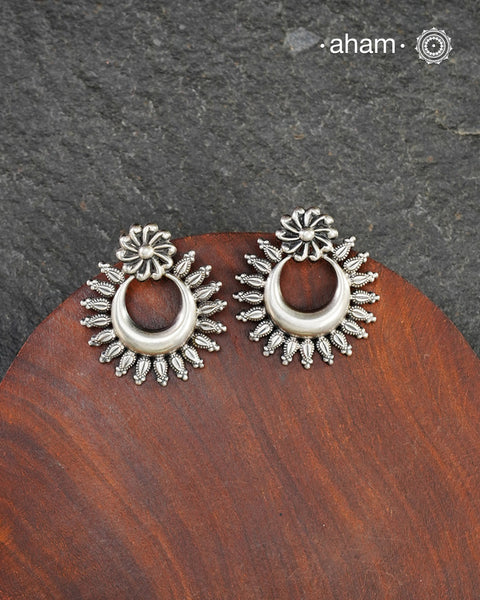 Mewad Flower Chandbali Silver Earrings