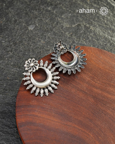 Mewad Flower Chandbali Silver Earrings