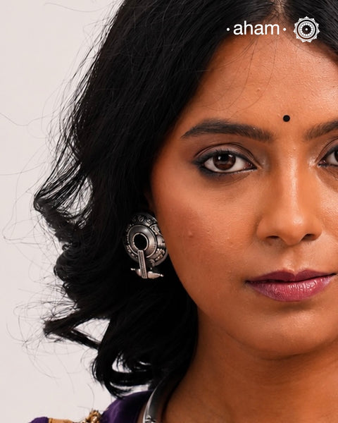 Traditional Akota inspired earring from Gujarat. Crafted in 92.5 silver.