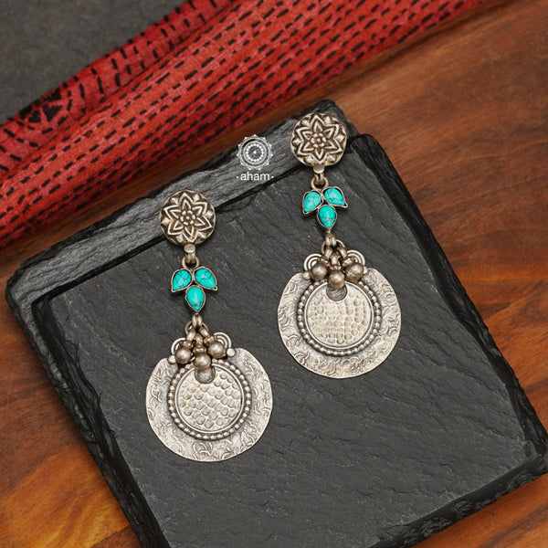 92.5 sterling silver earrings with turquoise highlights,  Contemporary, Light weight, easy to wear to work. 