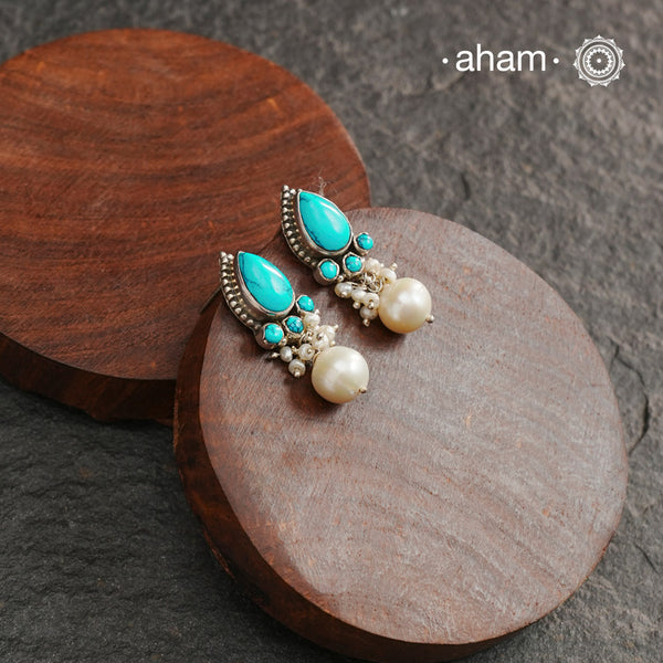 Summer Love Turquoise Pearl Drop Silver Earrings