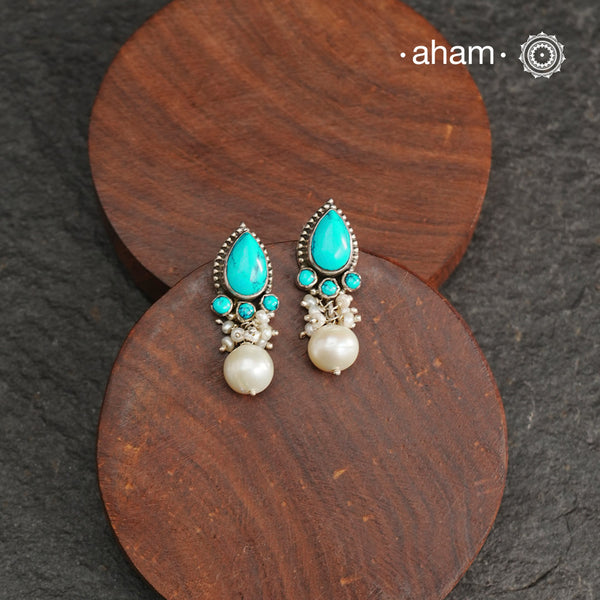 Summer Love Turquoise Pearl Drop Silver Earrings