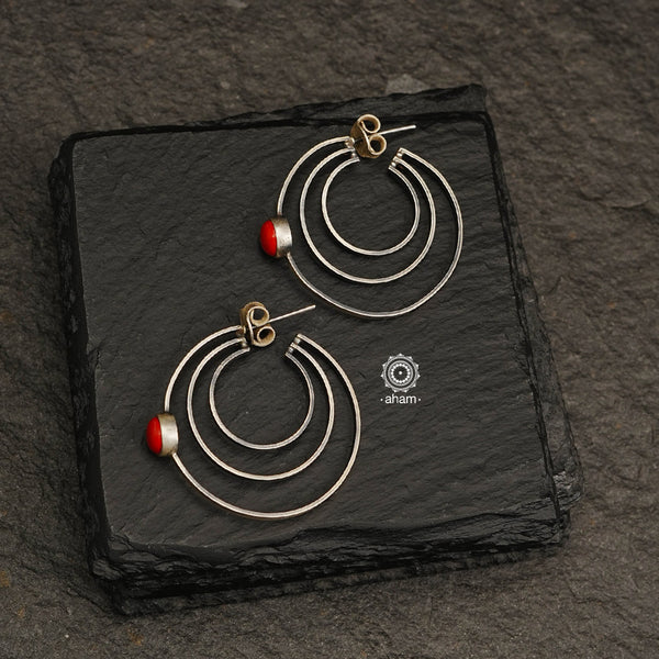 Handcrafted floral hoops. Contemporary light weight earrings in 92.5 silver. 