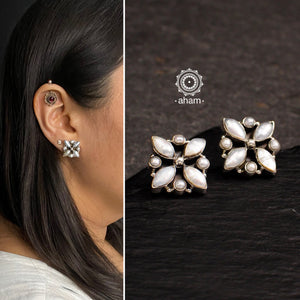 Summer love pearl studs, handcrafted 92.5 sterling silver. Perfect everyday wear flower earrings.