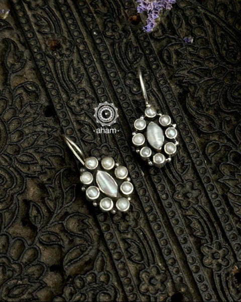 Everyday wear handcrafted 92.5 silver flower earrings with pearls.