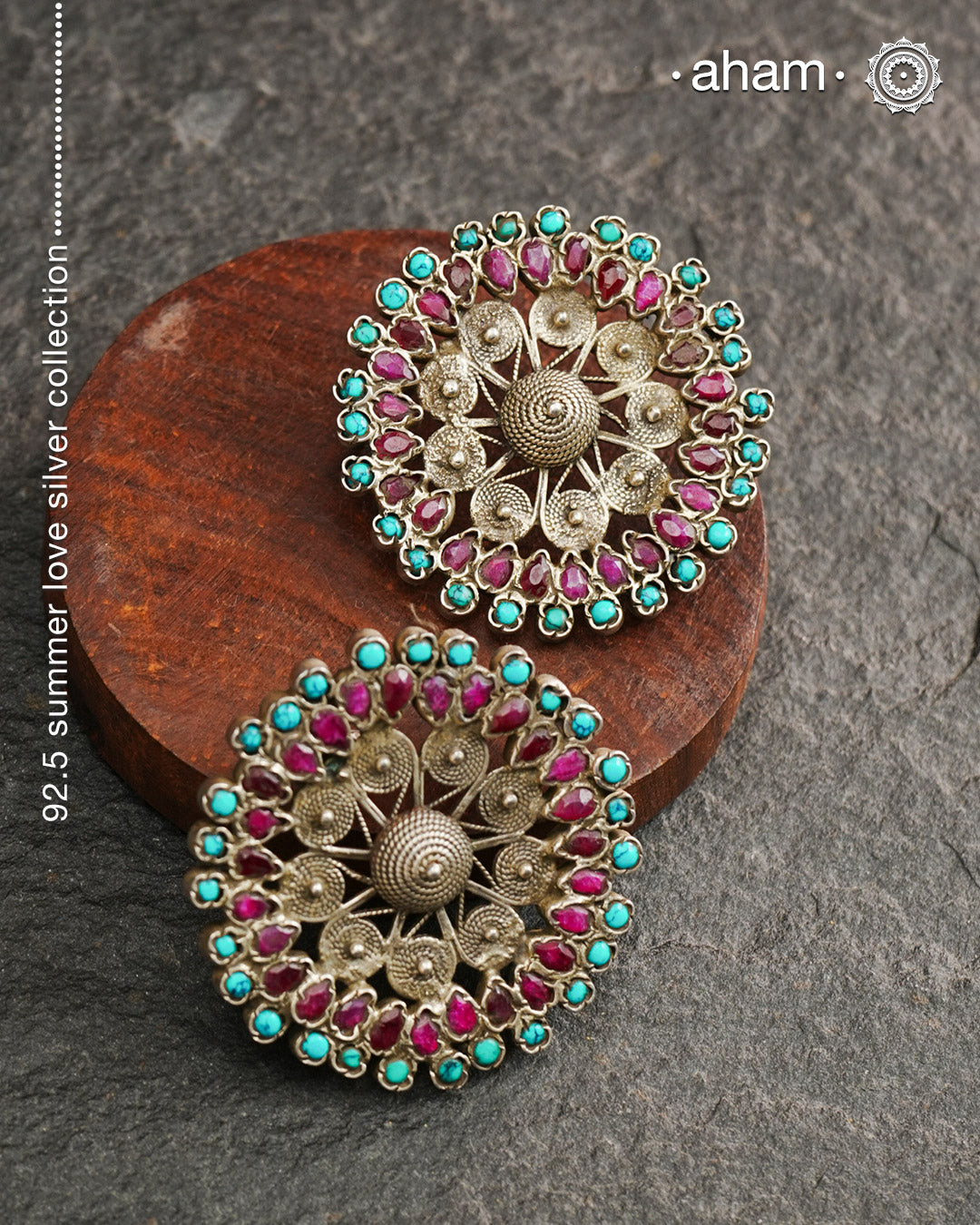 Everyday wear Summer Love flower studs, Handcrafted in 92.5 silver with coloured stone highlights.
