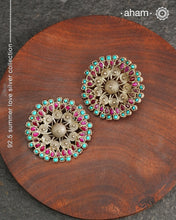 Everyday wear Summer Love flower studs, Handcrafted in 92.5 silver with coloured stone highlights.