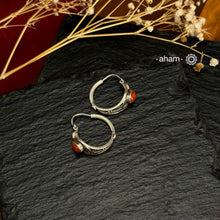 Summer Love mini hoops. Beautiful earrings handcrafted in 92.5 sterling silver with Carnelian coloured stone. Looks great with both ethnic and western outfits.