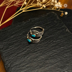 Summer Love mini hoops. Beautiful earrings handcrafted in 92.5 sterling silver with Turquoise coloured stone. Looks great with both ethnic and western outfits.