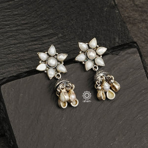 Everyday wear handcrafted 92.5 silver earrings with pearls.