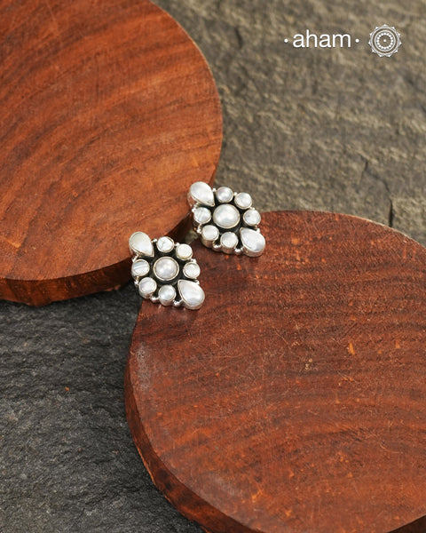 Everyday wear handcrafted 92.5 silver earrings with pearls.