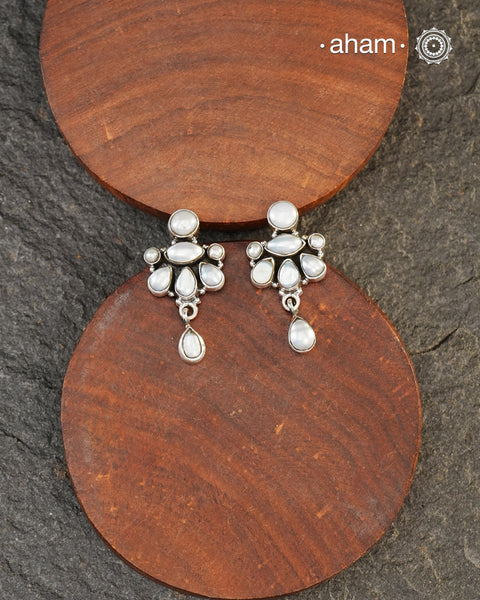 Everyday wear handcrafted 92.5 silver earrings with pearls.