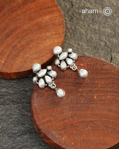 Everyday wear handcrafted 92.5 silver earrings with pearls.