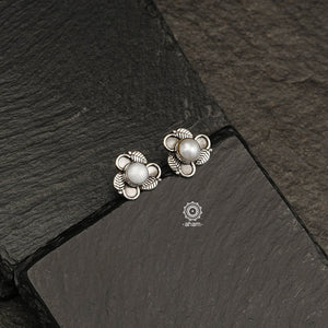 Everyday wear handcrafted 92.5 silver earrings with pearls.